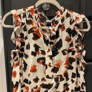 DKNY Black and Orange Patterned Top